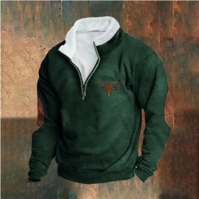 Retro Patchwork Half Cardigan Men's Long-sleeved Sweater (Option: Green-M)