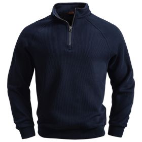 European And American Half Zipper Sweater Stand-up Collar All-match Fleece Men's Sweater Top (Option: Navy Blue-S)
