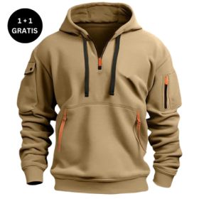 Dropped Shoulder Hooded Sweatshirt Men's Women's Plus Size Loose Pullover Fashion Sweatshirt (Option: Khaki-L-2pcs)