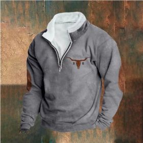 Retro Patchwork Half Cardigan Men's Long-sleeved Sweater (Option: Grey 1-L)