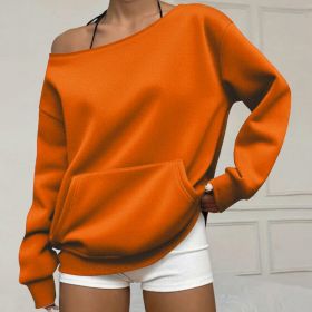 Fashionable Pullover Crew-Neck Off-Shoulder Sweatshirt For Women (Option: Orange-S)