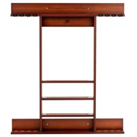 Brown Pine Wood Wall-Mounted Billiards Cue Rack, Holds 8 Cues & 16 Balls with 5 Storage Compartments (Option: Default Title)