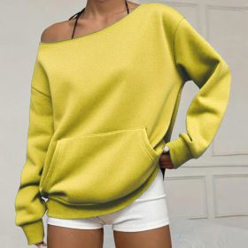 Fashionable Pullover Crew-Neck Off-Shoulder Sweatshirt For Women (Option: Yellow-S)