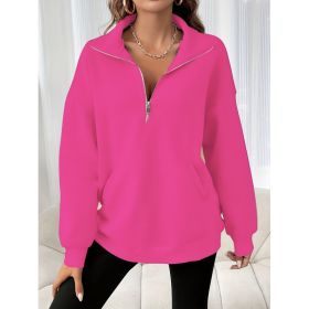 Autumn And Winter Loose Long Sleeve Half Zipper Sweater (Option: Rose Red-XS)