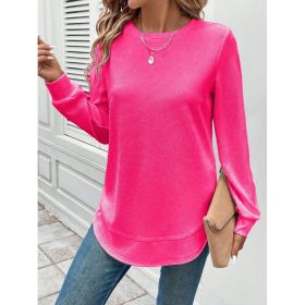 Women's Solid Color Round Neck Loose Stylish Sweatshirt (Option: Rose red-S)