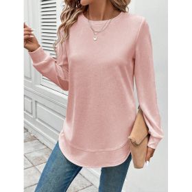 Women's Solid Color Round Neck Loose Stylish Sweatshirt (Option: Pink-S)