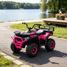 Pink 12V Kids Quad ATV 4 Wheeler with 4 Spring Suspension Wheels, LED Lights, Music USB (Option: Default Title)