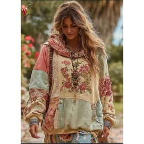 Vintage Hooded Jacket Versatile Lace-up Printed Sweatshirt (Option: Style5-2XL)