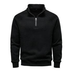 European And American Half Zipper Sweater Stand-up Collar All-match Fleece Men's Sweater Top (Option: Black-S)