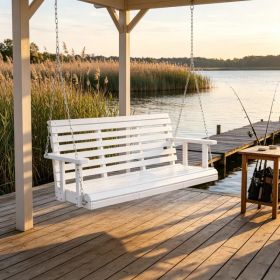 4.5 ft Wooden Porch Swing with Hanging Chains, 880 lbs Heavy Duty Patio Bench Swing for Courtyard & Garden, White (Option: Default Title)