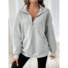 Autumn And Winter Loose Long Sleeve Half Zipper Sweater (Option: Light Gray-XS)