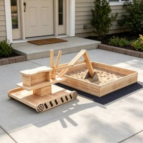 Kids Wooden Sandbox with Digger And 360 Rotating Seat Bottom Liner Included 72" x 35" x 22" (Option: Default Title)