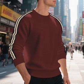 Casual Men's Loose Round Neck Sweater Thin (Option: Purplish Red-S)
