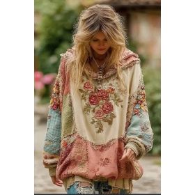 Vintage Hooded Jacket Versatile Lace-up Printed Sweatshirt (Option: Style4-2XL)