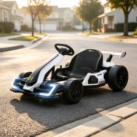 White 24V Electric Drift Go Kart, 7.5 MPH Max Speed, Adjustable Seat for Growing Kids, Slow Start for Smooth & Safe Rides (Option: Default Title)