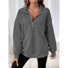 Autumn And Winter Loose Long Sleeve Half Zipper Sweater (Option: Dark Gray-XS)