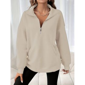 Autumn And Winter Loose Long Sleeve Half Zipper Sweater (Option: Apricot-XS)