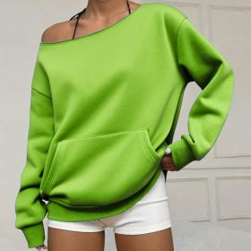 Fashionable Pullover Crew-Neck Off-Shoulder Sweatshirt For Women (Option: Grass Green-S)