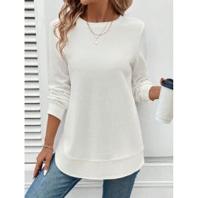 Women's Solid Color Round Neck Loose Stylish Sweatshirt (Option: White-S)