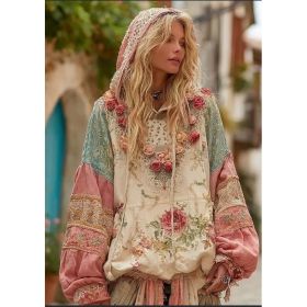 Vintage Hooded Jacket Versatile Lace-up Printed Sweatshirt (Option: Style3-2XL)