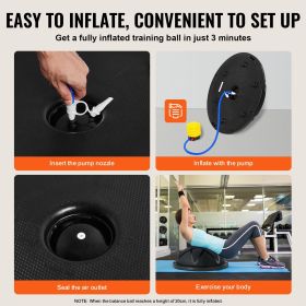 Half Exercise Ball Trainer, 23 inch Balance Ball Trainer, 660 lbs Capacity Stability Ball, Yoga Ball with Resistance Bands and Pump (Color: Black, Top Non-Slip Texture: Grain Pattern)