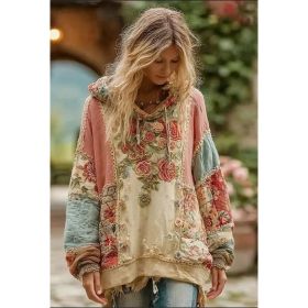 Vintage Hooded Jacket Versatile Lace-up Printed Sweatshirt (Option: Style1-2XL)