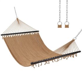 2-Person Polyester Caribbean Hammock with Hardwood Spreader Bars, 600lbs Weight Capacity Double Hammock for Patio Garden-Khaki (Option: Default Title)