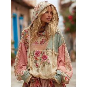 Vintage Hooded Jacket Versatile Lace-up Printed Sweatshirt (Option: Style2-2XL)