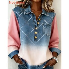 Denim Patchwork Collar Button-down Casual Long-sleeved Top (Option: Plaid blue-M)