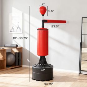 Soozier Boxing Bag, Freestanding Punching Bag With Speed Ball, Rotating Boxing Bar And Gloves, Weighted Base (Option: Black red)
