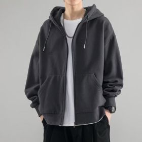 Men's Fashionable Loose All-match Zipper Cardigan Sweater Coat (Option: Dark Gray-M)