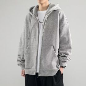 Men's Fashionable Loose All-match Zipper Cardigan Sweater Coat (Option: Light Gray-M)