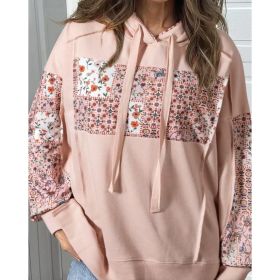 Pullover Hoodie With Drawstrings Top Casual Printed Loose Sweatshirt (Option: Pink-M)