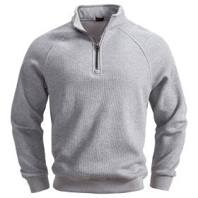 European And American Half Zipper Sweater Stand-up Collar All-match Fleece Men's Sweater Top (Option: Light Gray-M)