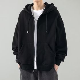 Men's Fashionable Loose All-match Zipper Cardigan Sweater Coat (Option: Black-M)