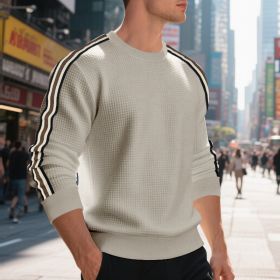 Casual Men's Loose Round Neck Sweater Thin (Option: Light Khaki-L)