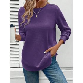 Women's Solid Color Round Neck Loose Stylish Sweatshirt (Option: Purple-5XL)