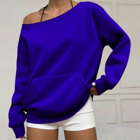 Fashionable Pullover Crew-Neck Off-Shoulder Sweatshirt For Women (Option: Blue-L)