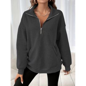 Autumn And Winter Loose Long Sleeve Half Zipper Sweater (Option: Black-L)