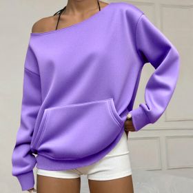 Fashionable Pullover Crew-Neck Off-Shoulder Sweatshirt For Women (Option: Light Purple-L)