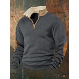 Retro Patchwork Half Cardigan Men's Long-sleeved Sweater (Option: Dark Gray-L)