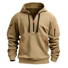 Dropped Shoulder Hooded Sweatshirt Men's Women's Plus Size Loose Pullover Fashion Sweatshirt (Option: Khaki-XL-2pcs)