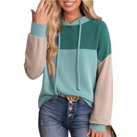 New-style Color-block Long-sleeve Hoodie With A Loose Fit (Option: Green-L)