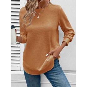 Women's Solid Color Round Neck Loose Stylish Sweatshirt (Option: Ginger Yellow-L)